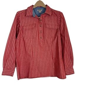Duluth Trading Womens Shirt Size M Red Stripe Workwear Rugged Venting Cleats‎